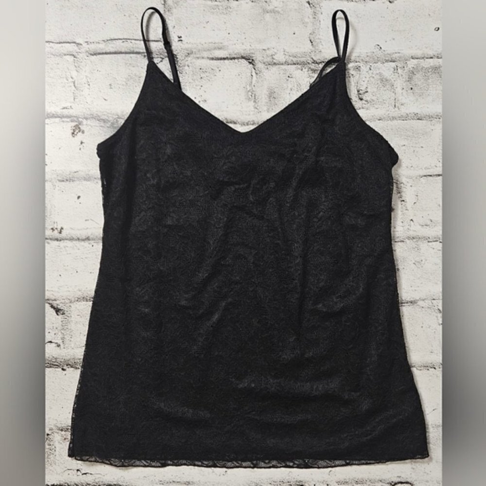 Banana Republic Womens Black Lace Camisole Medium Sheer V Neck Adjustable Strap